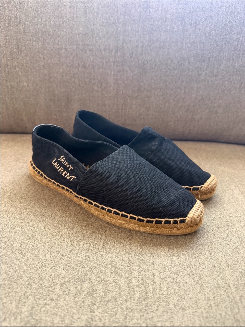 Saint Laurent Black Canvas Espadrilles with Natural Jute Trim